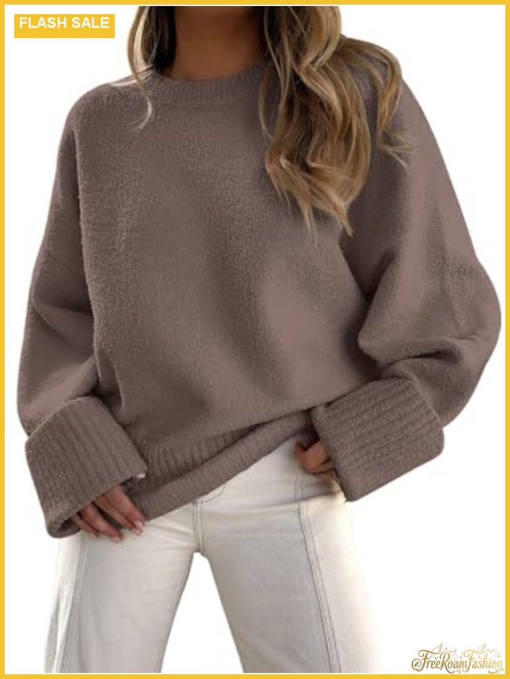 Oversized Cozy Knit Sweater Pullover Crew Neck Long Sleeve Winter Layering